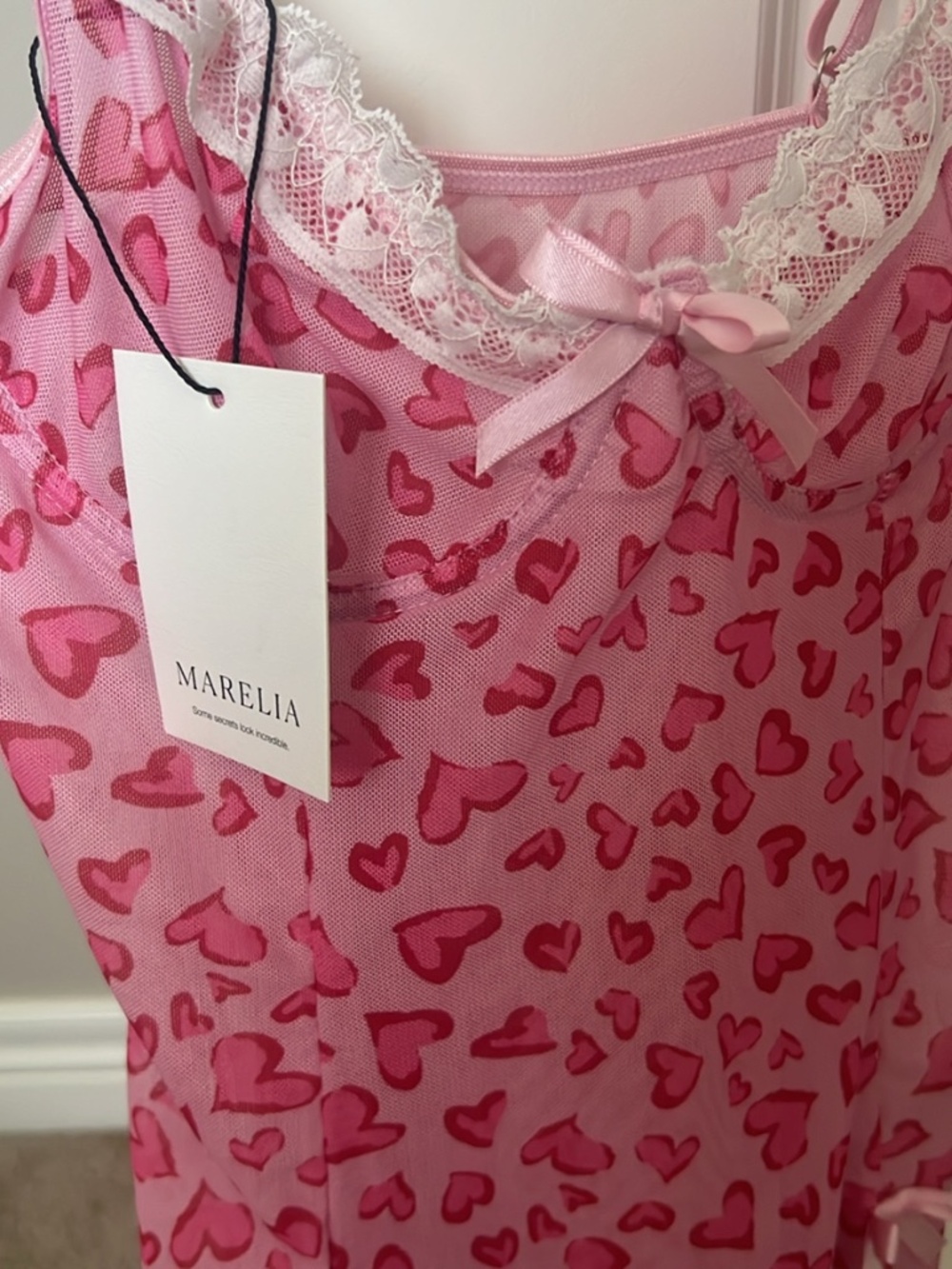 Marelia Heart Print Lace Slip Dress